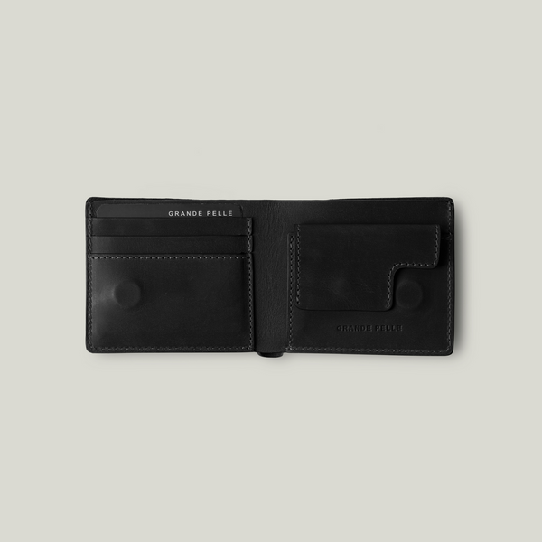 Grande Pelle Wallet with Magnetic Closure 110x90x15mm, Crazy Horse Leather, Black