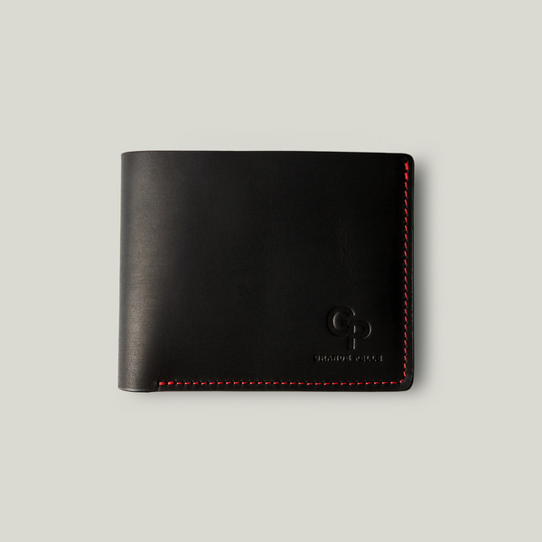 Grande Pelle Wallet with Magnetic Closure 110x90x15mm, Glossy Leather, Black and Red