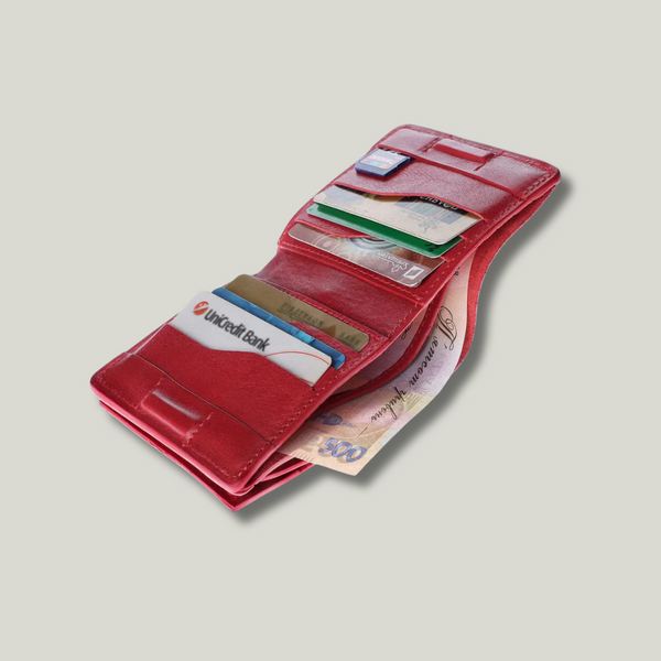 Grande Pelle Lettera Wallet with Coin Pocket 100x100x20mm, Sicillia Leather, Red