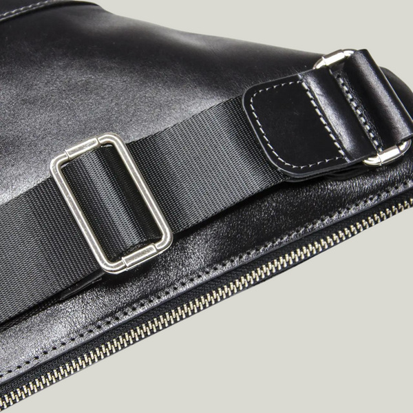 Grande Pelle Men&rsquo;s Shoulder Bag 310x210mm, Glossy Leather, Sicillia Black