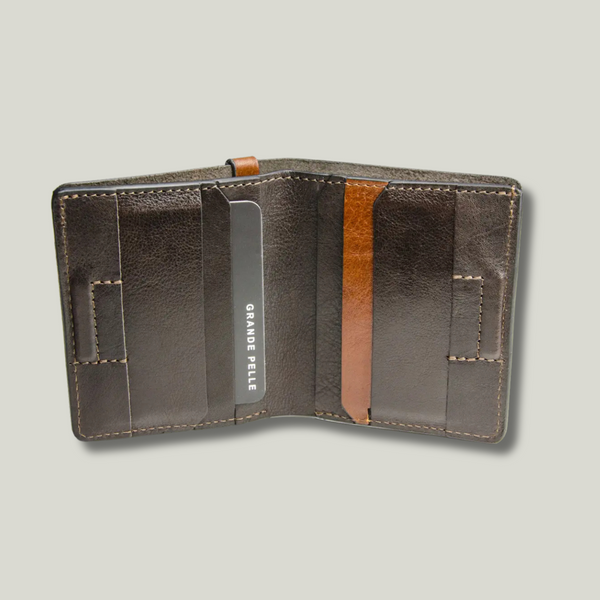 Grande Pelle Viop Wallet 100x100x15mm, Glossy Leather, Chocolate with Terracotta