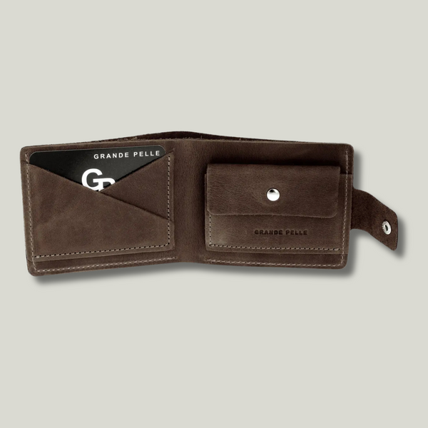 Grande Pelle Buttoned Wallet, Crazy Horse Leather, Chocolate