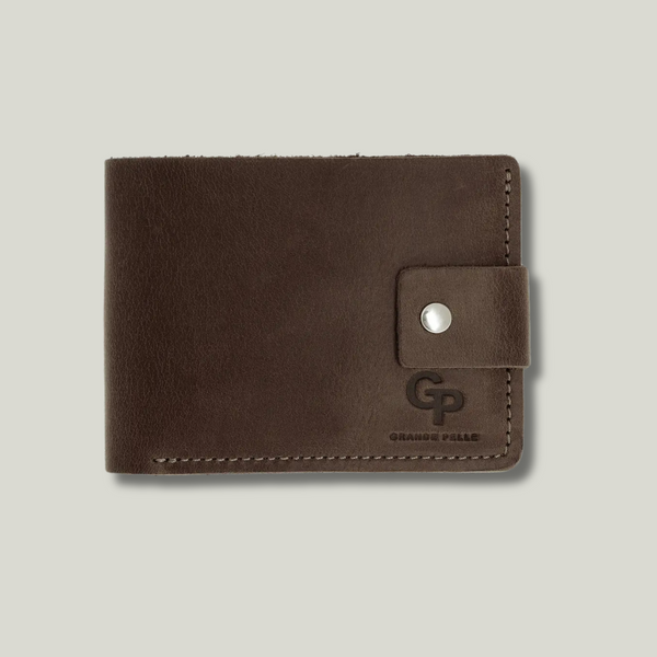 Grande Pelle Buttoned Wallet, Crazy Horse Leather, Chocolate