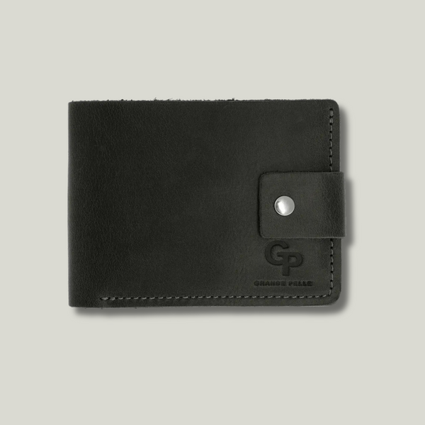 Grande Pelle Buttoned Wallet 115x90x15mm, Crazy Horse Leather, Black