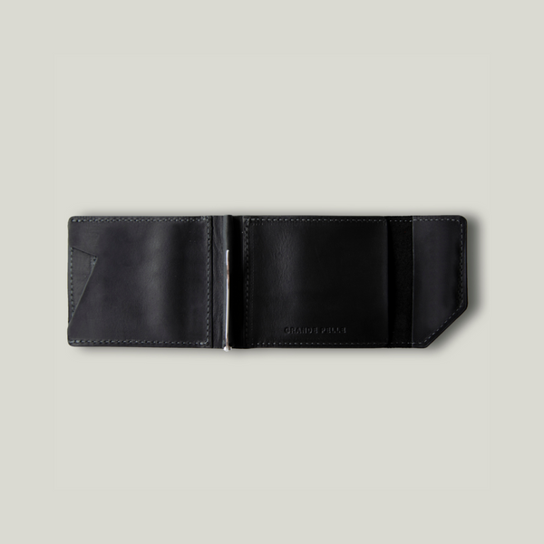 Grande Pelle Soldi Money Clip 100x80x15mm, Crazy Horse Leather, Black