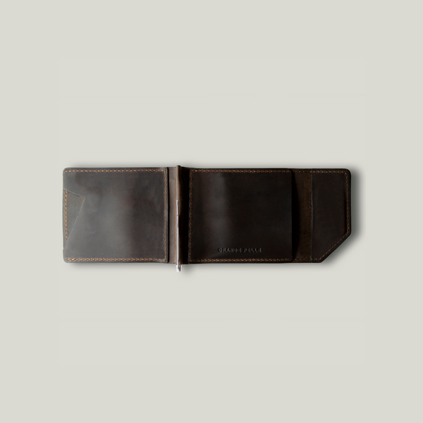 Grande Pelle Soldi Money Clip 100x80x15mm, Crazy Horse Leather, Chocolate