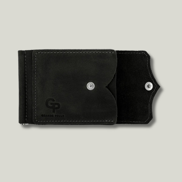 Grande Pelle Buttoned Money Clip 110x80mm, Crazy Horse Leather, Black