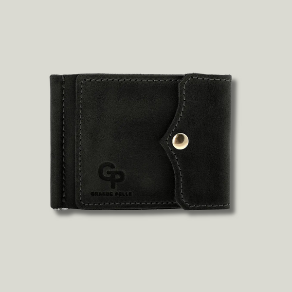 Grande Pelle Buttoned Money Clip 110x80mm, Crazy Horse Leather, Black