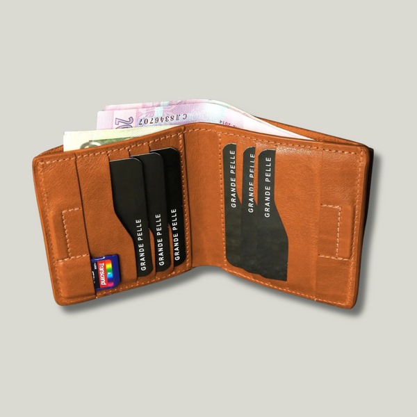 Портмоне с монетницей Grande Pelle Lettera 100х100х20 мм глянцевая кожа коньяк 537623 фото