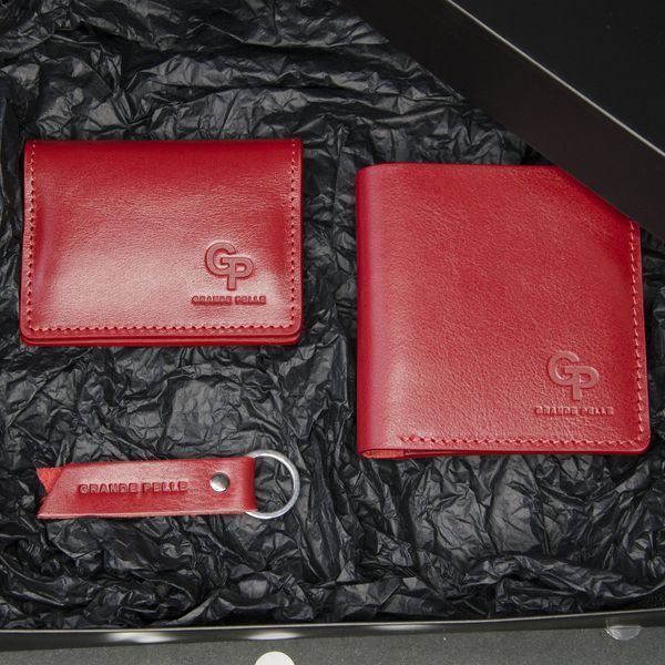 Grande Pelle Gift Set: Wallet + Document Holder + Keychain, Red