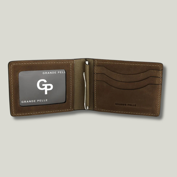 Grande Pelle Clip-Wallet 110x80mm, Crazy Horse Leather, Chocolate