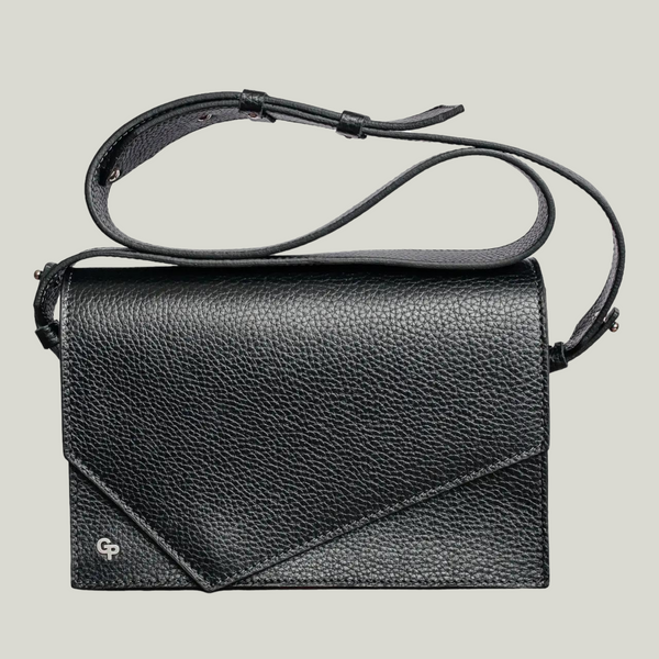 Women’s Bag with Asymmetric Flap, Floater Leather, Black