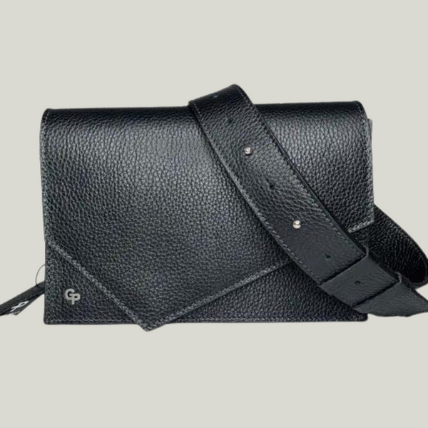 Women’s Bag with Asymmetric Flap, Floater Leather, Black