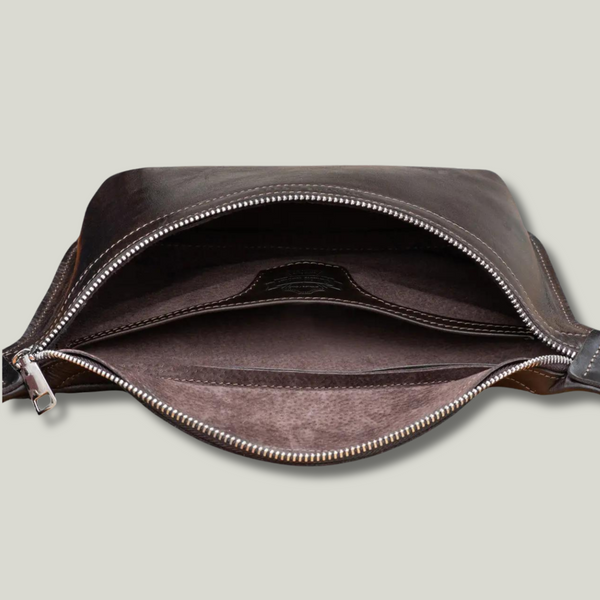 GP Leather Waist Bag with Zipper, Chocolate