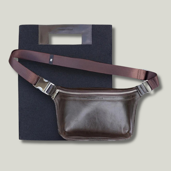 GP Leather Waist Bag with Zipper, Chocolate