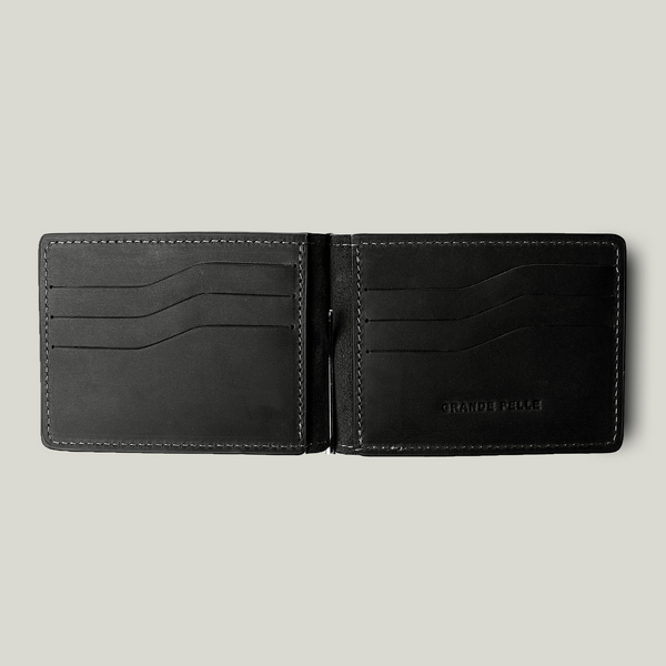 Grande Pelle Onda Money Clip 120x80x5mm, Crazy Horse Leather, Black