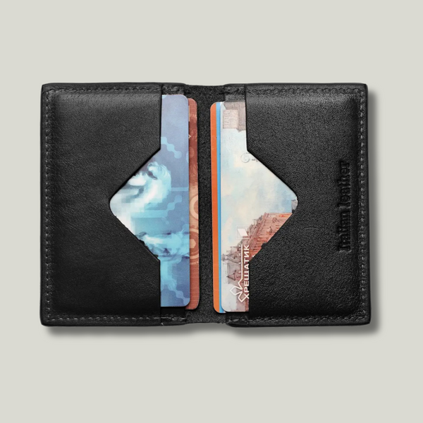 Grande Pelle Cartolina Card Holder 100x65x10mm, Glossy Leather, Sicillia Black