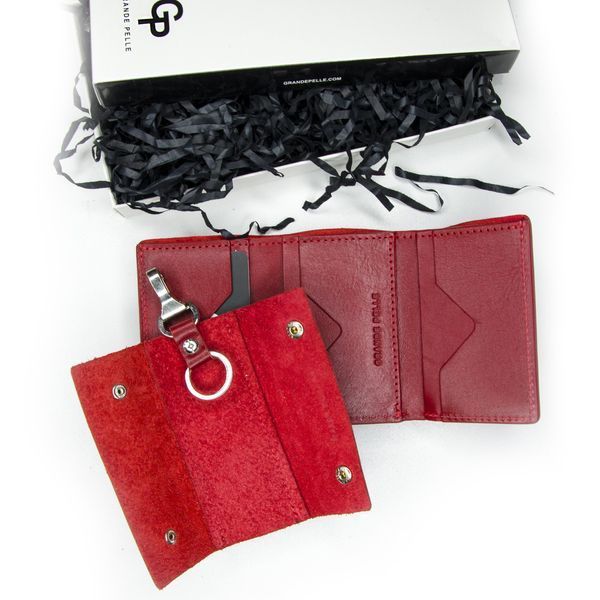 Grande Pelle Gift Set: Leather Wallet + Key Holder, Red