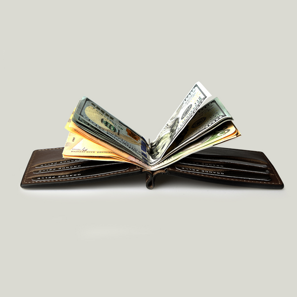 Grande Pelle Onda Money Clip with Coin Pocket, Crazy Horse Leather, Chocolate