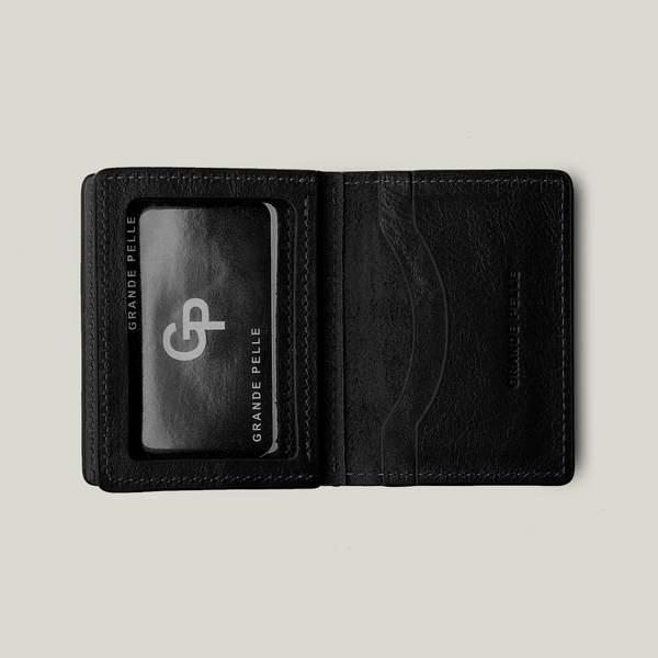 Grande Pelle ID/Passport Holder for Auto Documents and Driver’s License 100x70x15mm, Glossy Leather, Black