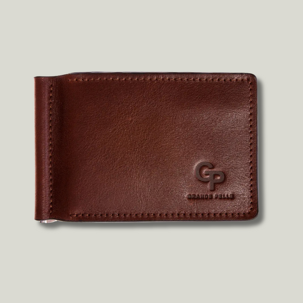 Grande Pelle Onda Money Clip with Coin Pocket 115x80mm, Glossy Leather, Terracotta