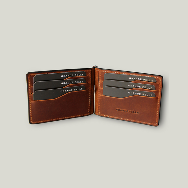 Grande Pelle Onda Money Clip 120x80x5mm, Crazy Horse Leather, Terracotta