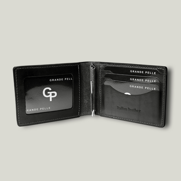 Grande Pelle Money Clip 110x70mm, Glossy Leather, Black