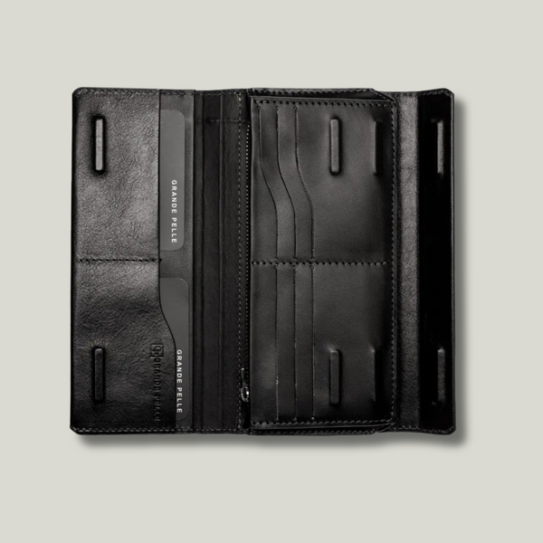 Grande Pelle Leather Wallet 205x100x25mm, Glossy Leather, Black