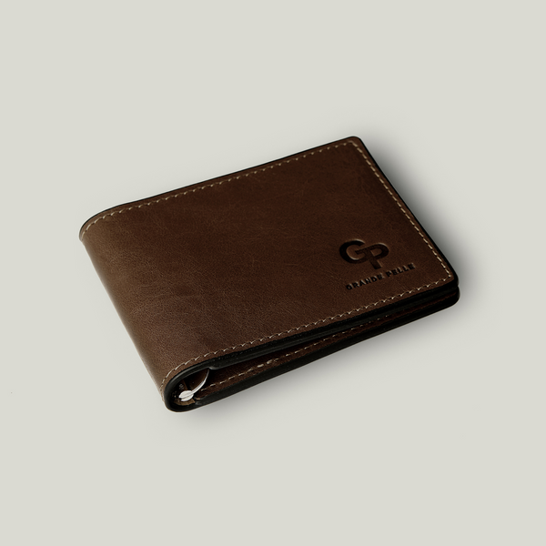 Grande Pelle Clip-Wallet 110x80mm, Glossy Leather, Chocolate