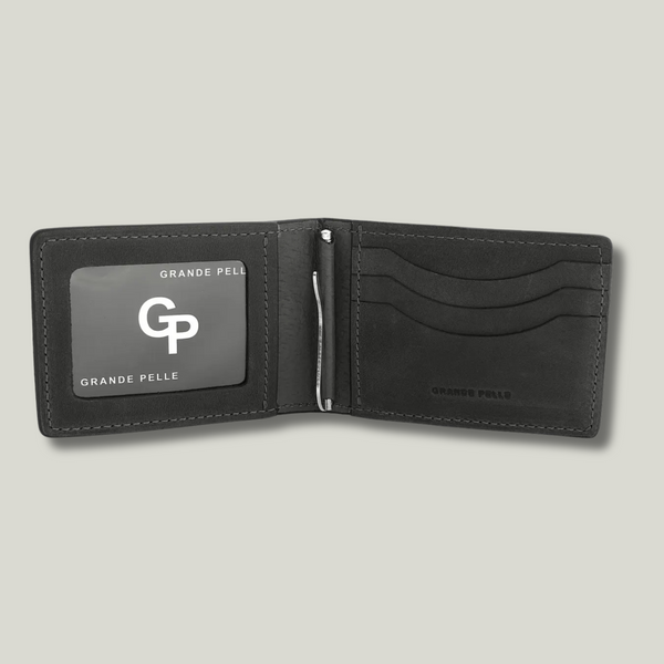 Grande Pelle Clip-Wallet 110x70mm, Crazy Horse Leather, Black