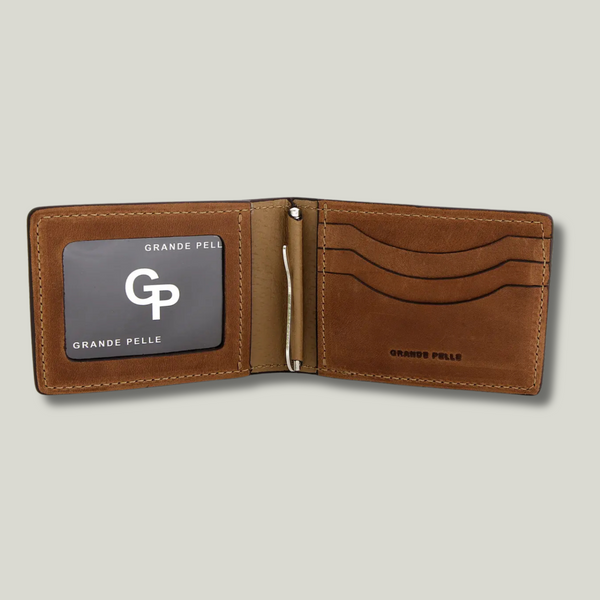 Grande Pelle Clip-Wallet 110x80mm, Crazy Horse Leather, Terracotta