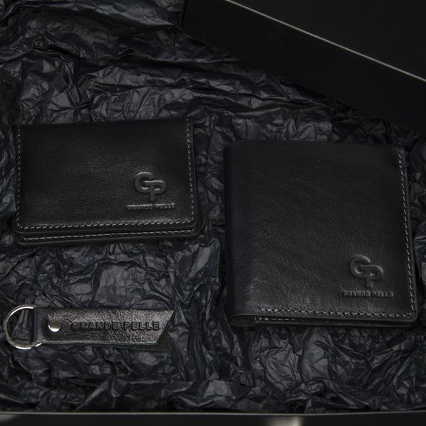 Grande Pelle Gift Set: Wallet + Document Cover + Keychain, Black
