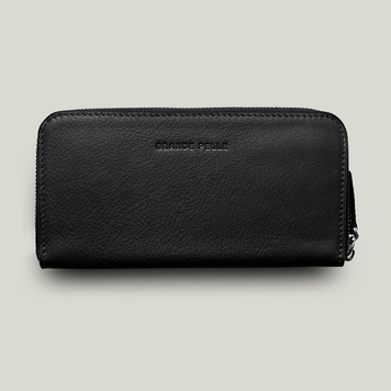 Grande Pelle Serpente Wallet with Zipper 200x105mm, Glossy Leather, Black