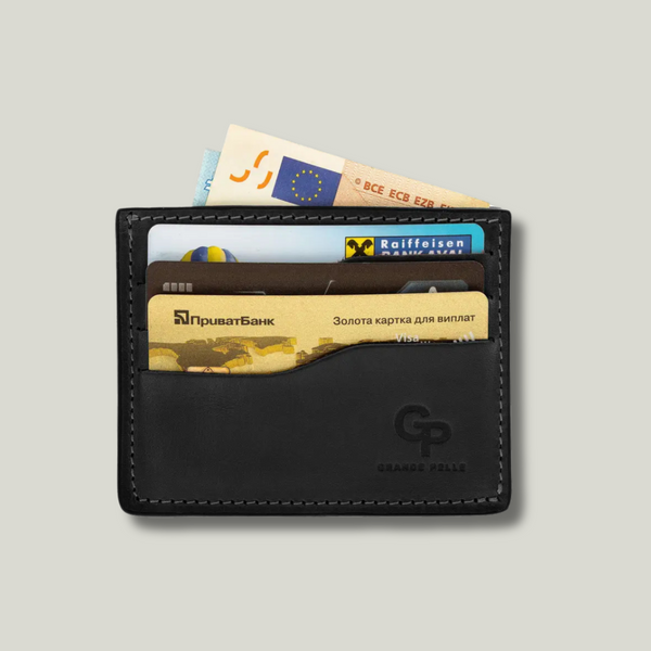 Grande Pelle Card Holder 100x80mm, Crazy Horse Leather, Black