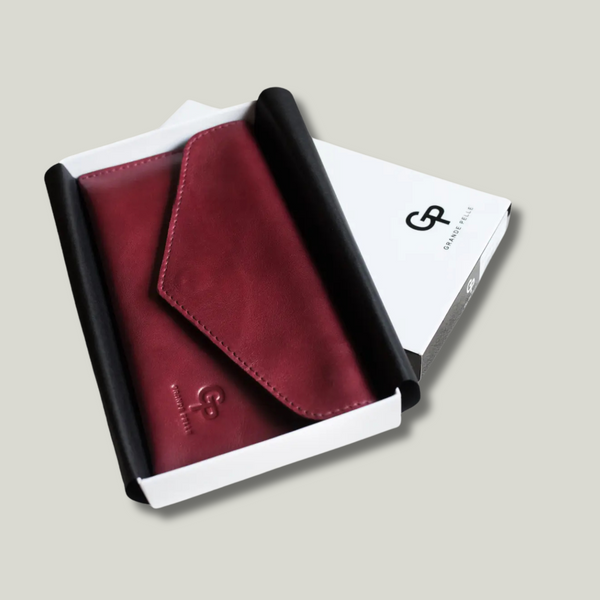 Grande Pelle Leather Wallet with Flap, Sicillia Leather, Cherry